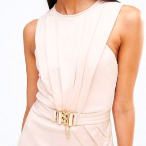 Lipsy Light Pink Midi Dress with Gold Belt